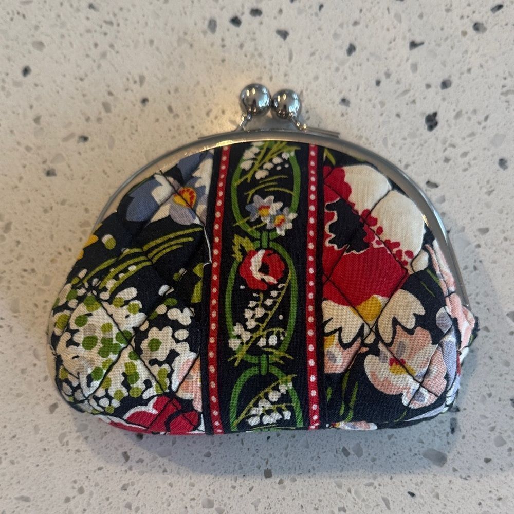 Vera Bradley Poppy Fields Cotton Quilted Double Kiss Lock Coin Purse Retired EUC